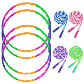 BEVBBJOA 8 Pack Fitness Hoop and Jump Rope,Removable Gymnastic Fitness Rings and Bamboo Skipping Ropes That Won't Get Knotted,Suitable for Workout Training and Gift