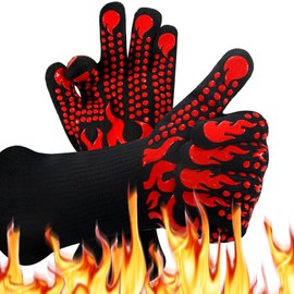 BBQ Gloves - Ideal for Outdoor Grill Gloves- Cooking Glove Heat Resistant up to 1472℉ Grilling Glove Extended Wrist for Additional Safety, Oven Glove/Kitchen Gloves for Oven- Women/Men Dad for Gifts