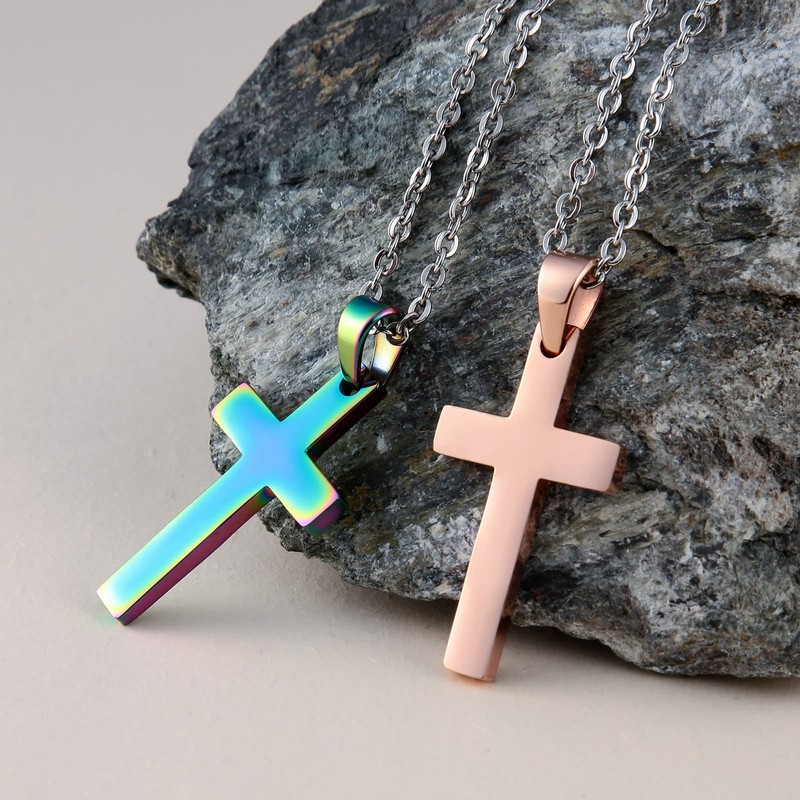 Aienid Stianless Steel Multicolor Cross Pendant Necklace for Women Men
