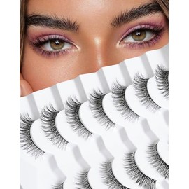 Jiocolor 53-GIRL CODE Natural Cat Eye Wispy Eyelashes 10mm Fluffy Fake Lashes that Look Like Extensions 3D C Curl Simple False Lashes