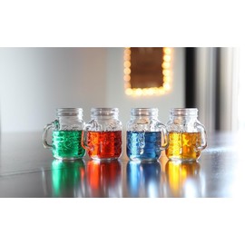 Lily's Home Mini 3.7 Oz Mason Jar Shot Glasses With Handles, Just Like the Real Deal Except Smaller, A Funny Gift and Conversation Piece at BBQs and Parties, Clear (3.25" x 1.75", Set of 4)