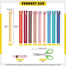 Mardatt 10Pcs Nylon Resin Zipper, 10 Colors Plastic Zippers with Lifting Ring Pull, Sewing Zippers with Soft Ruler, Scissor for DIY Sewing Craft Bag Garment - 25 cm/ 10 Inch