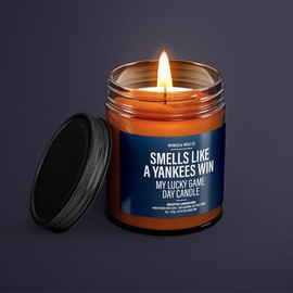 Smells Like A New York Win Candle, Baseball Candle, Candle Gift - Size: 4Oz - Amber Glass Jar, Black Lid, Scents: Fruity