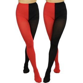 ToBeInStyle Women's Two Toned Jester Tights w/Reinforced Toe - One Size: Plus/Queen - Black/Red