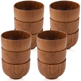 Tioncy 12 Pcs Acacia Wood Small Bowls Wooden Bowls Japanese Cups for Food Dipping Sauce Soup Salad Rice Serving Decorations Charcuterie Boards (3.74 x 2.56 Inch)