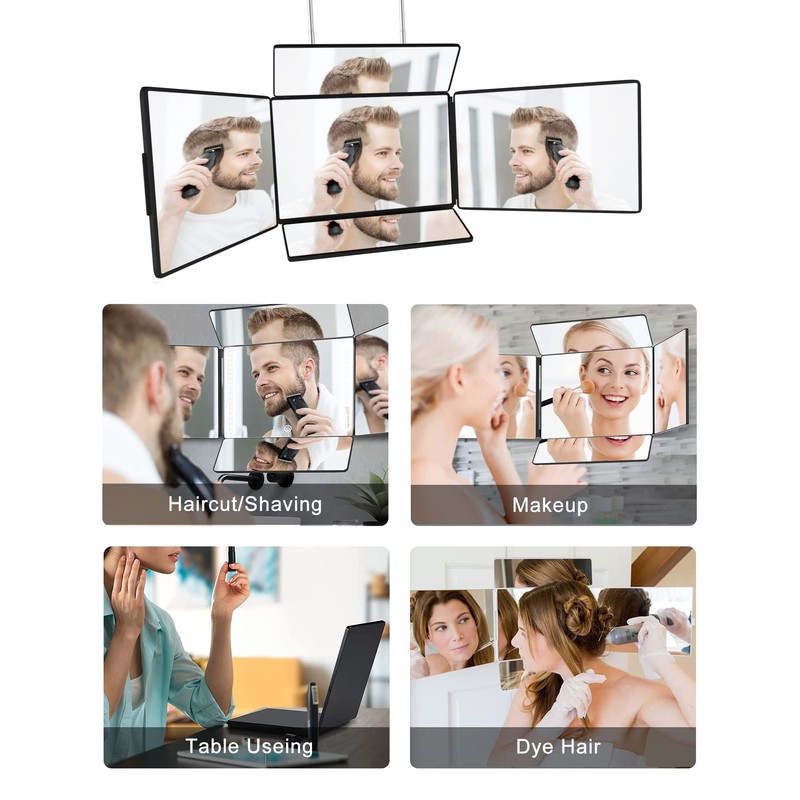5 Way 360 Barber Mirror with Light for Self Hair