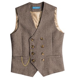 Solovedress Men's Vintage Wool Suit Vest Regular Fit Vest Suit Vest for Wedding Groomsmen, light brown