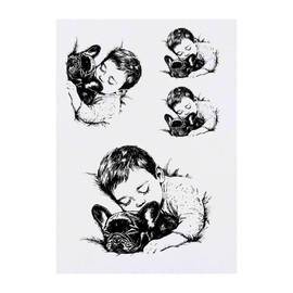 4 x 'Boy Sleeping with French Bulldog ' Temporary Tattoos - Water Resistant, Skin-Safe, Non-Toxic Transfers, Mixed Sizes (TO00083768)