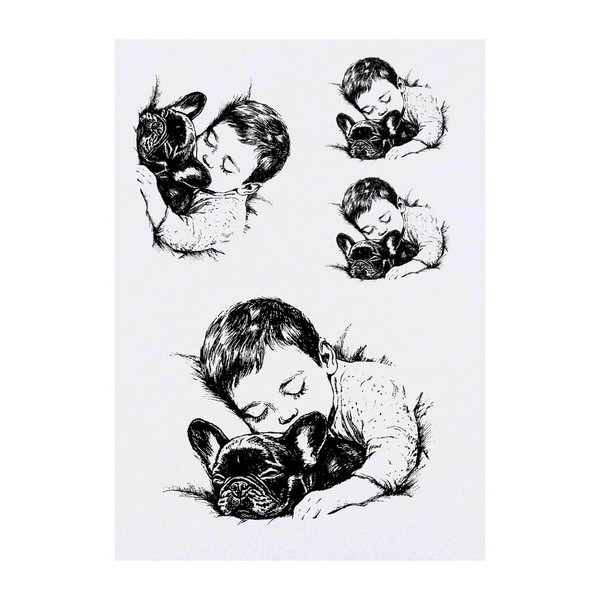 4 x 'Boy Sleeping with French Bulldog ' Temporary Tattoos