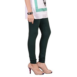 ladyline 4-Way Stretch Cotton Plain Leggings Churidar Long Yoga Pants Bottle-Green