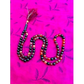 Sardonyx Tasbeeh Muslim Tasbih Favor, Aqeeq Prayer Beads Islamic Misbaha Hakik Sufi Tasbih Sulemani Aqiq Agate Masbaha Sebha 98+2 Beads 8MM (Sardonyx)