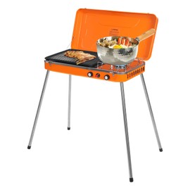 LIAPDG Outdoor Grill Stove, Propane Stove 2 Burner Gas Outdoor Portable Camping Grill for BBQ Picnic Adjustable Firepower of 3-7 Person Gatherings with Collapsible Windscreen (Pan + Burner)