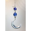 Large Moroccan Silver Crescent Moon & Cobalt Blue Faceted Glass