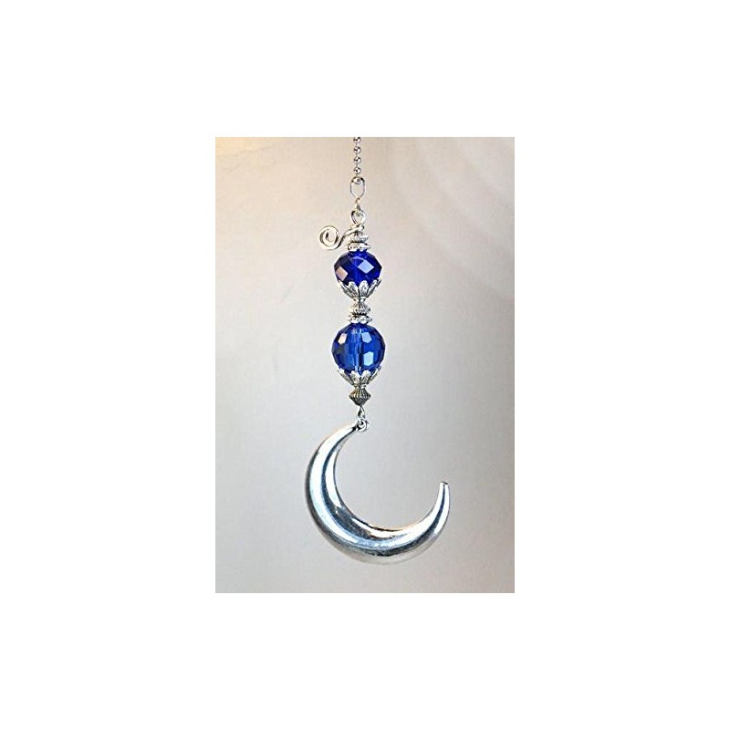 Large Moroccan Silver Crescent Moon & Cobalt Blue Faceted Glass