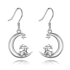 URONE Moon Rabbit Earrings 925 Sterling Silver Bunny Dangle Earrings Crescent Moon Star Rabbit Jewellery Gifts for Women Girls