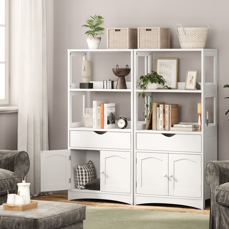 DICTAC Kitchen Pantry Storage Cabinets with Shelves,Drawer and Doors,Microwave Cart