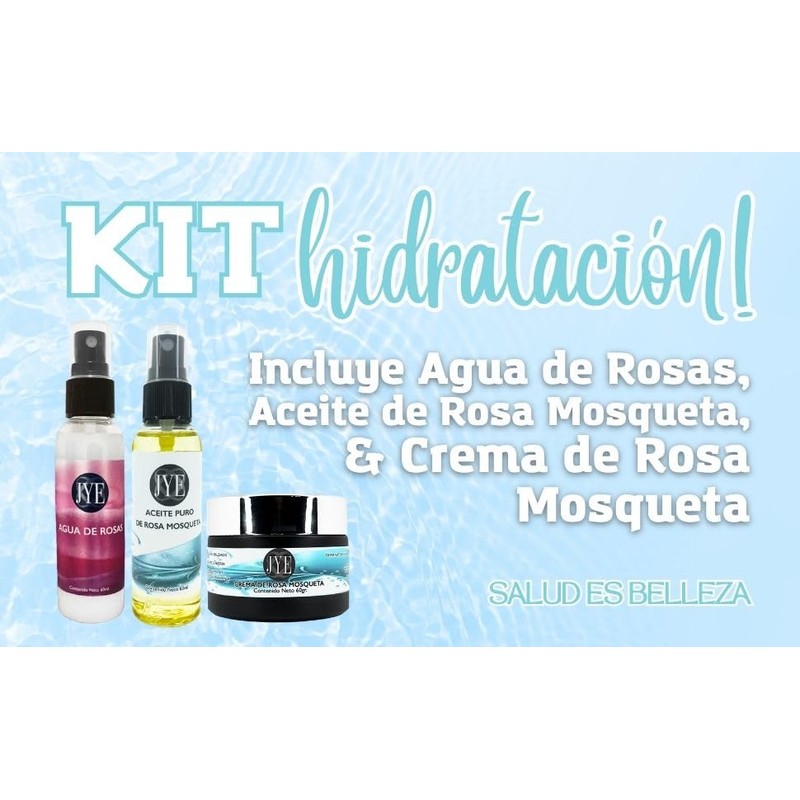 Kit Hidratación! Agua de Rosas, Aceite de Rosa Mosqueta, Crema