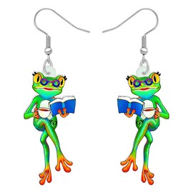 YAYAKO Acrylic Novelty Green Frog Earrings Dangle Funny Design Jewellery Cute Animals Gifts for Women Girls Charms Accessories, Acrylic, No Gemstone