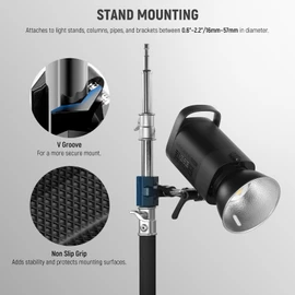 NEEWER 2" End Jaw Grip with 5/8" Stud, Steel Shaft End Pipe Grip Clamp with Adjustable Aluminum Jaws, Rubber Pads for C Stand, Anti Twist, Spin Handle Easy Lock for LED Video Light Softbox, UA015