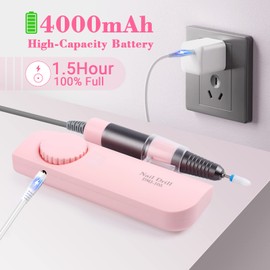 Saviland Electric Nail Drill – (Motor sin núcleo) Máquina de perforación de uñas mate de lima de uñas recargable 35000RPM con 9 brocas de uñas para gel acrílico Manicura de eliminación de uñas Pedicura para salón hogar, rosa