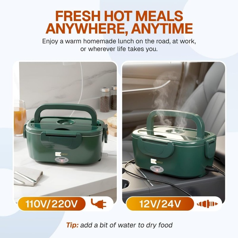 FORABEST Heated Lunch Box 1.5L Tray Electric Lunch Box for