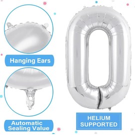 40 Inch Number Balloons Giant Number Aluminium Foil Helium Balloons for Birthday Party Celebration Decoration New Year Baby Shower Anniversary (Silver, 2)