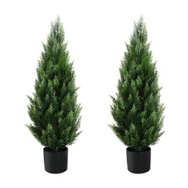 SeelinnS Artificial Cedar Pine Tree Christmas Tree Artificial Topiary Cedar Trees Potted UV Rated Plant for Home Decor Indoors and Outdoors 3FT Fake Plants Tall Faux Plants Shrubs (2 Pack)