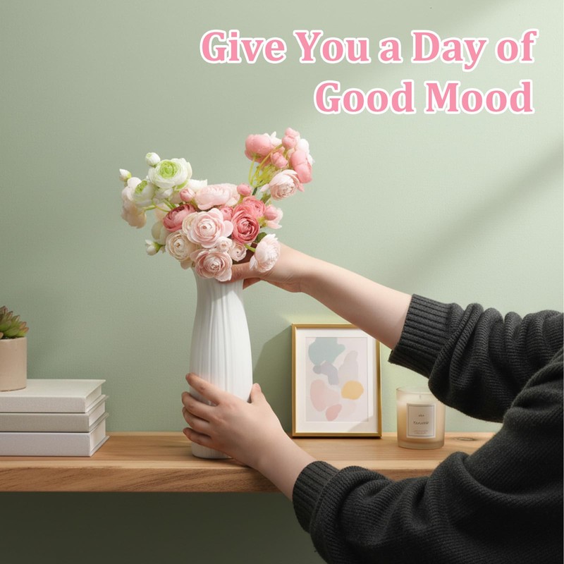 Unbreakable Vase for Flowers, Ceramic-Look Plastic Decorative Vase, Minimalist Style