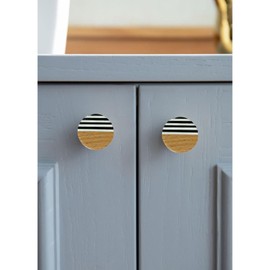 Perilla Home Aubrey Wooden Black&White Knobs Pack of 6 Handmade (1.5 Inch Diameter) Kitchen Cabinets Knobs Stylish Pulls with Brass Metal Screw Drawer Knobs for Closet Hallway Bedrooms Bathroom