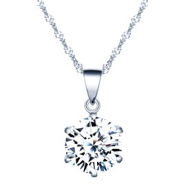INFINIONLY Women's girl's Diamond Necklace Pendant, 925 sterling silver necklace, Six-claw zircon pendant, Elegant solitaire pendant, Perfect cutting process, Silver