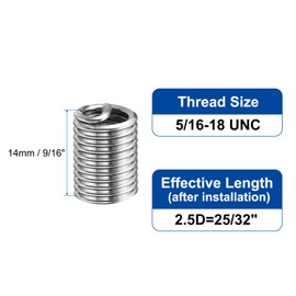 sourcing map 50pcs Wire Thread Inserts 5/16-18 UNC 2.5D(25/32") 304 Stainless Steel Helical Type Coiled Thread Repair Kit Wire Screw Threaded Sleeve Sheath for Mechanical Equipment