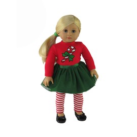 American Fashion World Candy Cane Tutu Dress Set for 18-Inch Dolls | Leggings Included |Premium Quality & Trendy Design | Dolls Clothes | Outfit Fashions for Dolls for Popular Brands