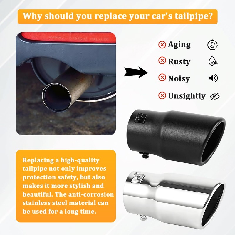 FALVFUN Car Exhaust Tip, 2.6" Inlet 3" Outlet 5.79" Length