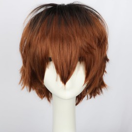 Short Auburn Brown Wig Cosplay Unisex Anime Cosplay Wigs for Full Natural Layer Straight Fluffy Hair Costume Party Fancy Dress Wigs for Women Men Boy Girls
