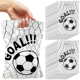 On-Airstore 50 Pcs Soccer Party Gift Bags with Handle Goal Plastic Sports Team Snack Goodie Bags for Football soccer party Favors Supplies Candy Treat Bag for Soccer Themed Birthday Party Decorations
