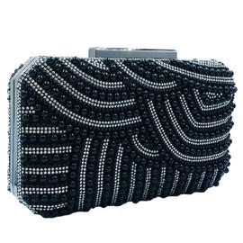 Boutique De FGG Vintage Women Beaded Evening Bags and Clutches Bridal Pearl Clutch Purse Wedding Party Bride Handbag,Mini,Black