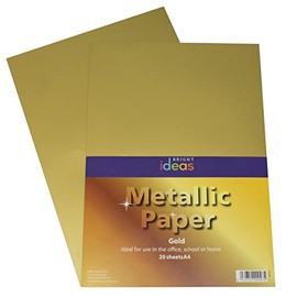 Bright Ideas Metallic Paper - Gold. Sheet Size: A4. 29.7cm x 21cm, Pack of 20. 135gsm Stationery Paper for Arts and Crafts, Ideal for Schools, Home Crafting and Kids Scrapbooking. BI0002.