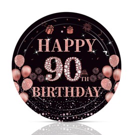90th Birthday Decorations for Women,50Pcs 7" 90th Birthday Dessert Plates,Black Rose Gold Happy 90 Years Party Tableware Kit Paperplates Set,for 90 Years Old Party Decorations Supplies