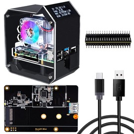 GeeekPi Mini Tower NAS Kit para Raspberry Pi 4, Pi 4 ICE Tower Cooler con ventilador PWM RGB, placa de expansión SSD M.2 SATA, placa de expansión GPIO 1 a 2, fuente de alimentación QC3.0 de 18 W para