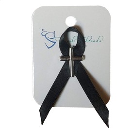 6 Pack READY TO HANDOUT Stunning Silver Cross with Black Ribbon Lapel Pin Brooches Funeral Vigil Supplies I Chronicles 16:34