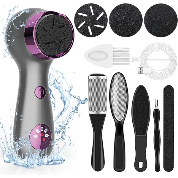 Electric Callus Remover, Pedicure Set, Foot Care Electric with 6 Callus File and 3 Grinding Heads, Callus Removal, Foot Rechargeable, 2 Speeds, Professional Vac for Foot Care