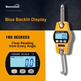 Bonvoisin Mini Digital Crane Scale 300kg/600lbs Industrial Hanging Scale Portable Electronic Weighing Crane Scale LCD Display CE/RoHS Certified (300kg/660lb)
