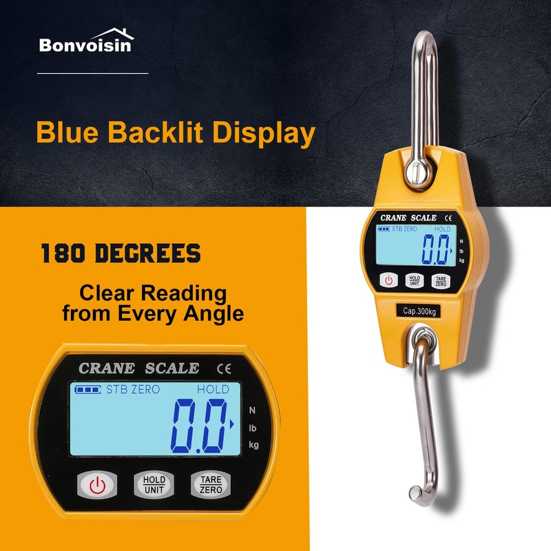 Bonvoisin Mini Digital Crane Scale 300kg/600lbs Industrial Hanging Scale Portable