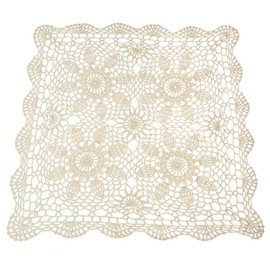 Yizunnu Vintage Hand Crochet Lace Doily Square Cotton Table Cover 40x40cm Beige Sofa Towel