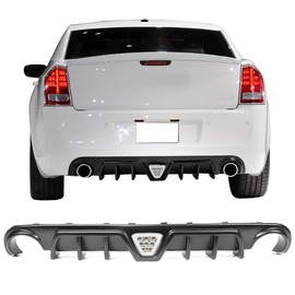 IKON MOTORSPORTS Rear Diffuser Compatible With 2012-2014 Chrysler 300 SRT, Shark Fin PP Lower Valance Bumper Lip with Clear Light