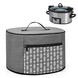 YARWO Slow Cooker Dust Cover Compatible with Crock Pot and Hamilton Beach 6-8 qt Slow Cooker, Dust Free Cover with Zipper Pocket and Wipe Clean Liner, Gray with Arrow