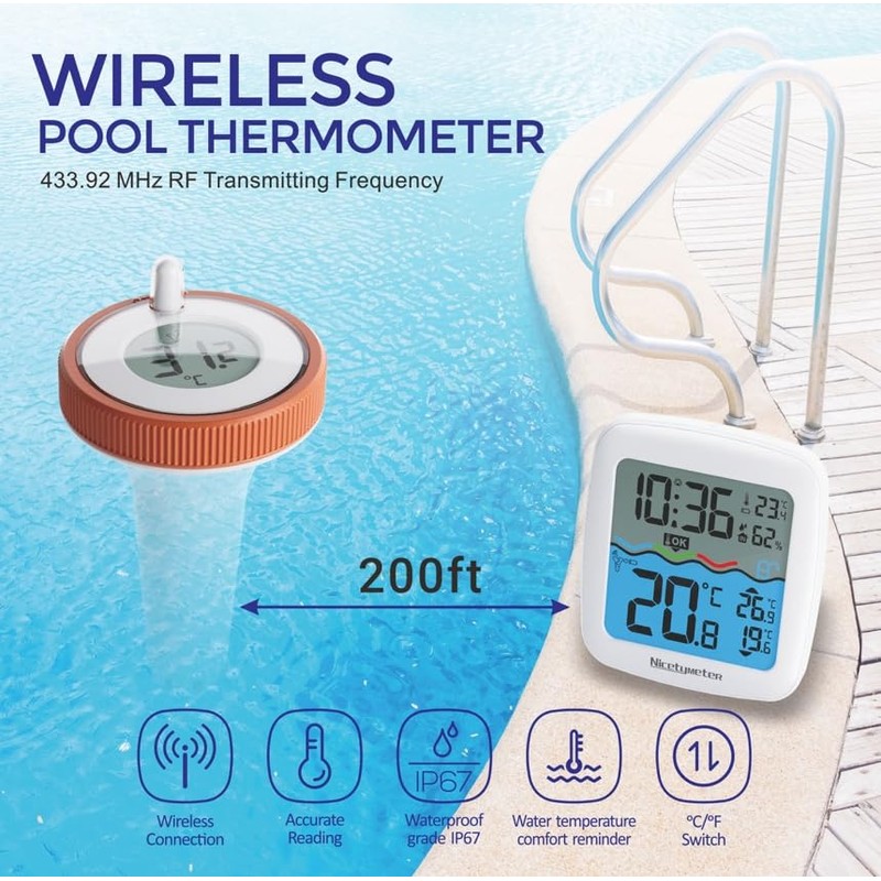 Digital Pool Thermometer, Floating Easy Read, Large Size Water Thermometer