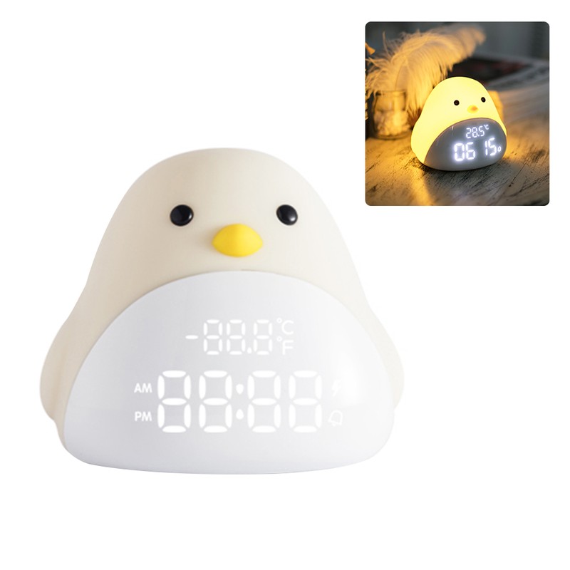 Cartoon Cute Bird Night Light Alarm Clock Silicone Touch USB