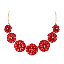 EVER FAITH Hot Pink Flower Choker Necklace, Summer Holiday Arcylic Boho Floral Bib Statement Necklace for Women Girls, Resin, No Gemstone