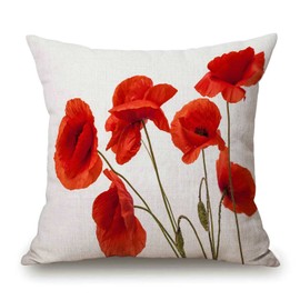 Solekla Spring Pillow Decorative Throw Pillow Cover 18x18 Inch, Poppy Flowers White Poppy Red Beautiful White Beauty Bloom Blossom Double Sided Square Pillow Case Pillowcase Sofa Cushion